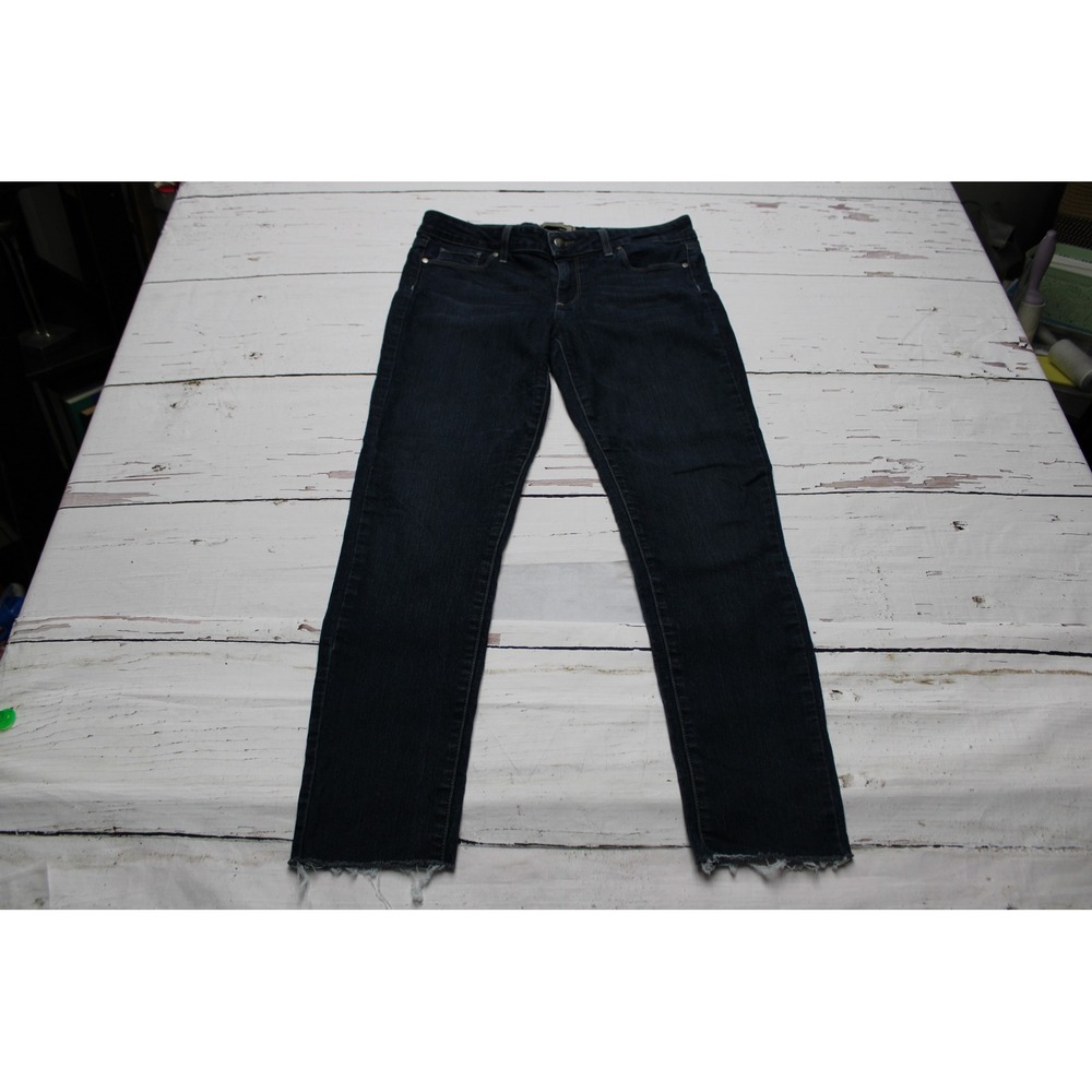 Paige Peg Skinny Jeans Dark Wash Raw Hem Stretch Denim 28 Casual